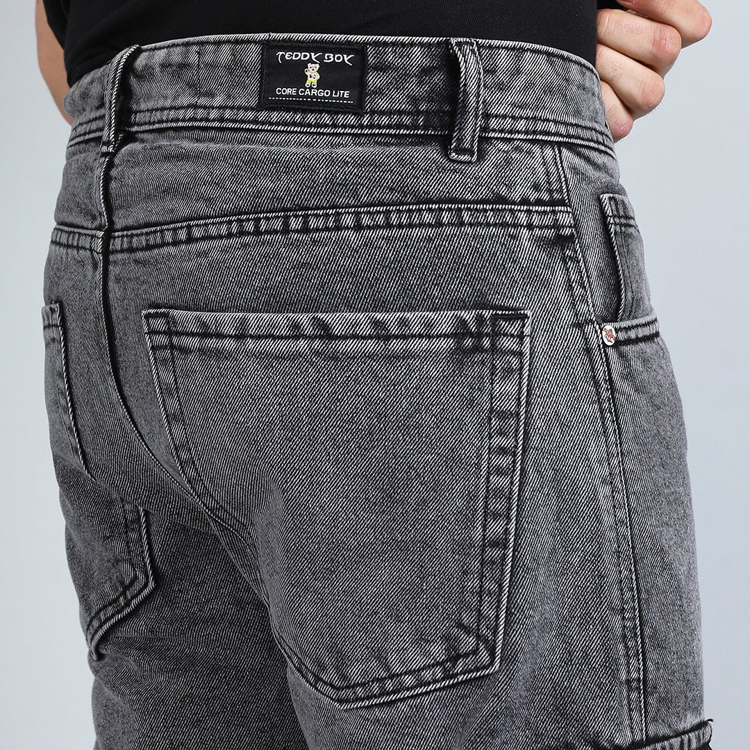 LIGHT GREY BAGGY CARGO FIT JEANS 4726-2